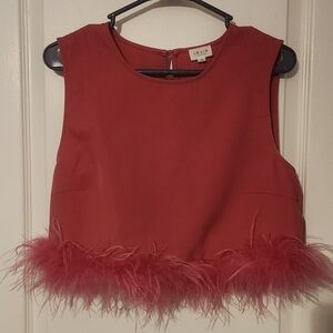 Le Lis Pink Crop Top with Feather Trim Size Large